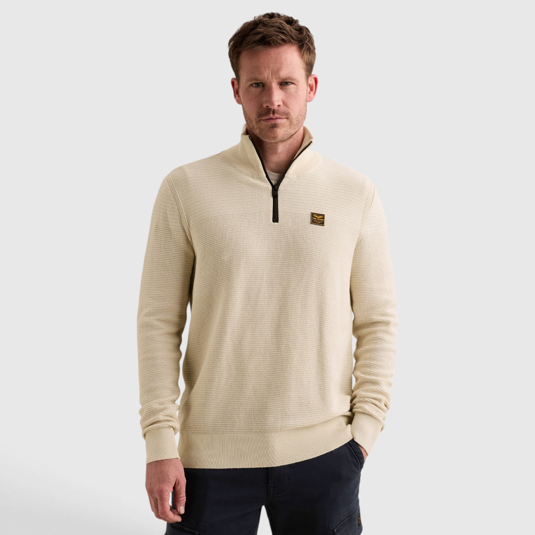 PKW2610301-7013 PME Legend Trui Half Zip Cotton Mouline Bone White / Gebroken wit