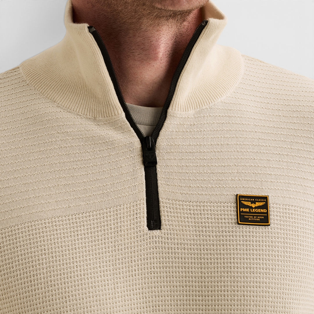 PKW2610301-7013 PME Legend Trui Half Zip Cotton Mouline Bone White / Gebroken wit