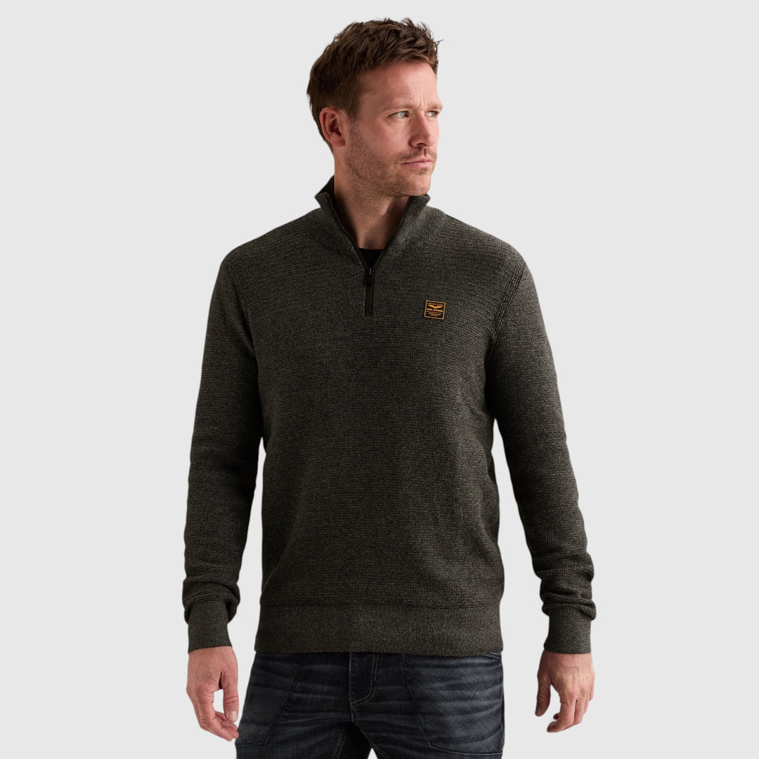 PKW2610301-9067 PME Legend Trui Half Zip Cotton Mouline Jet Black / Zwart
