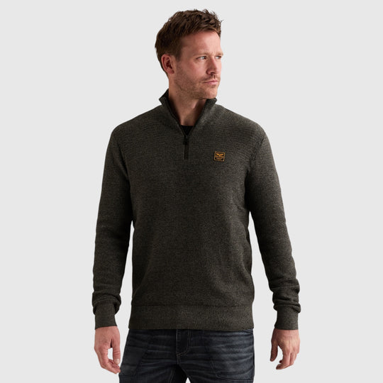 PKW2610301-9067 PME Legend Trui Half Zip Cotton Mouline Jet Black / Zwart