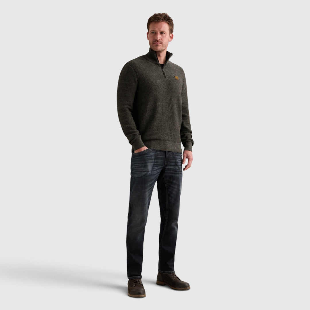 PKW2610301-9067 PME Legend Trui Half Zip Cotton Mouline Jet Black / Zwart