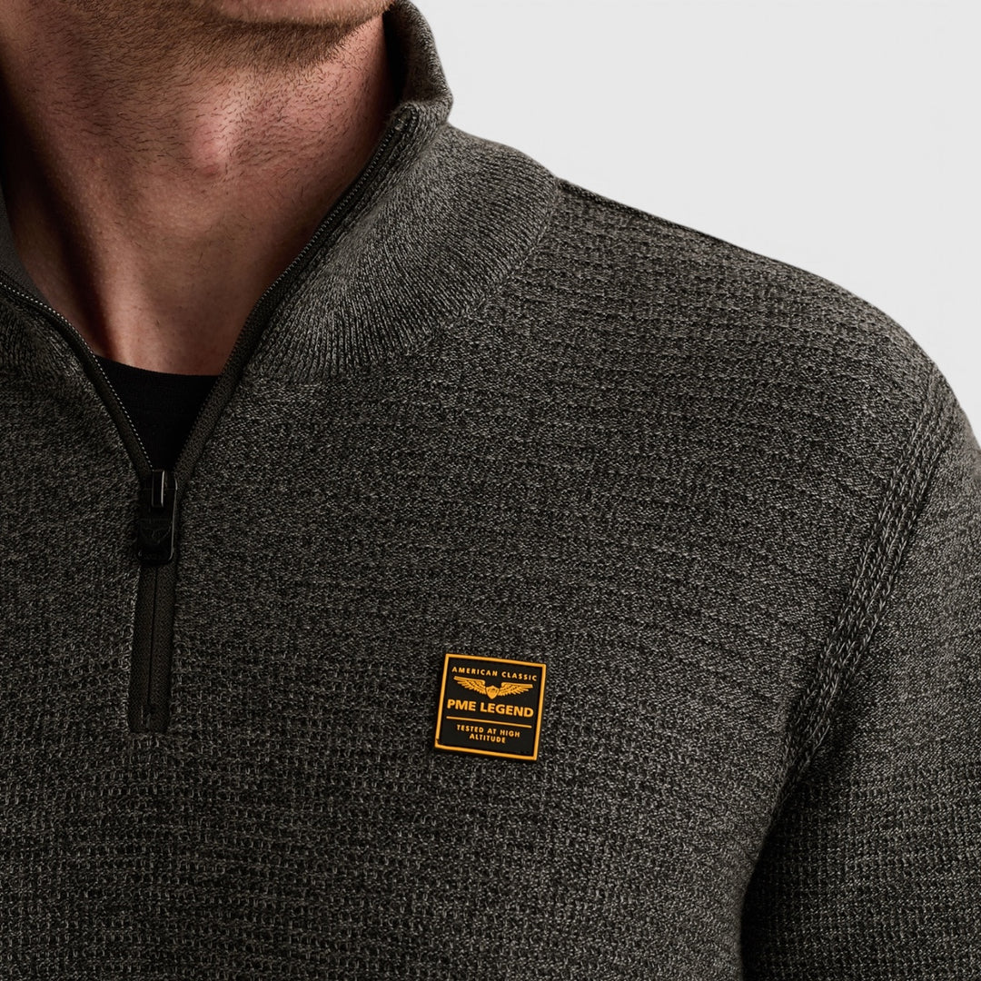 PKW2610301-9067 PME Legend Trui Half Zip Cotton Mouline Jet Black / Zwart