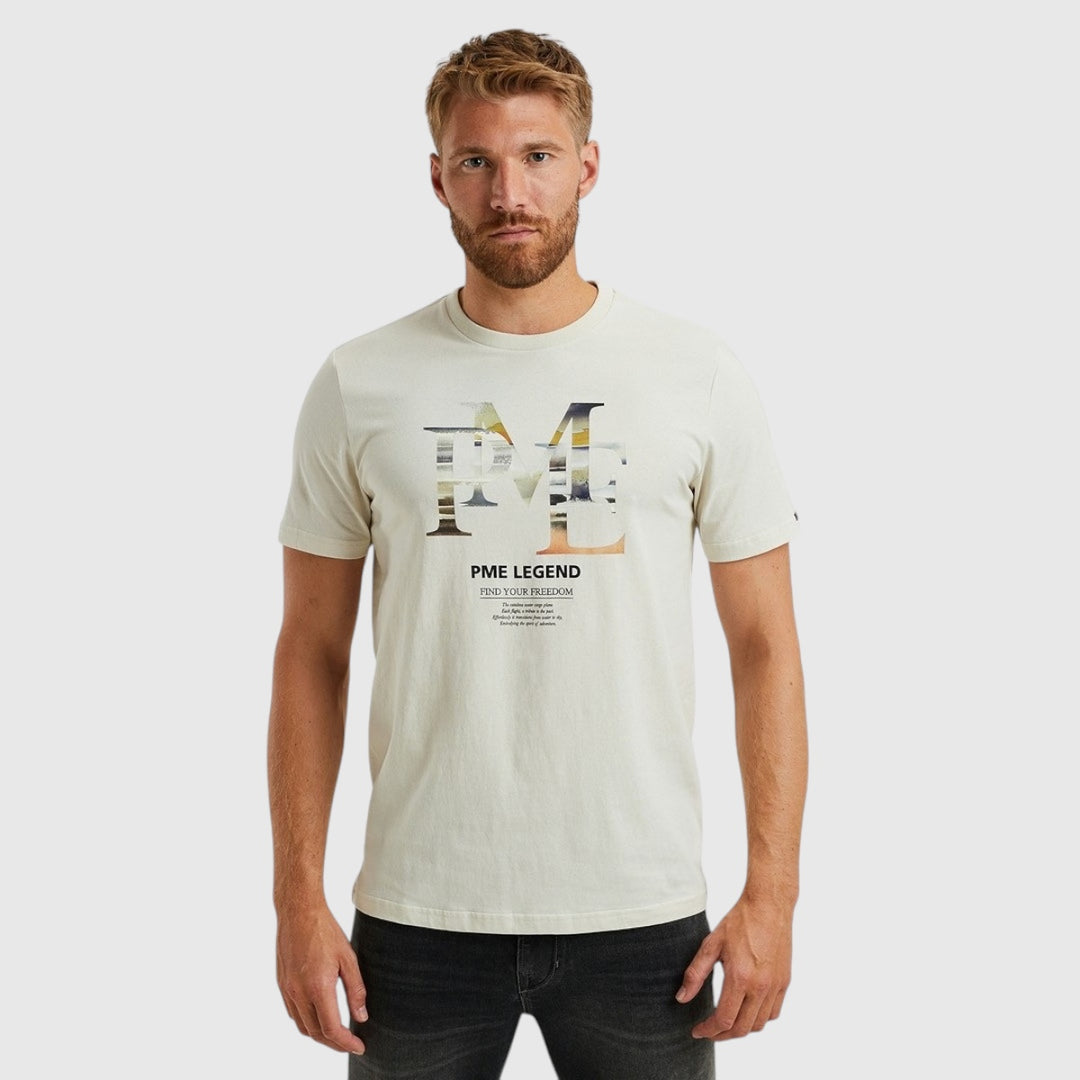 PTSS2502551-7013 PME Legend Short Sleeve Round Neck Single Jersey Digital Print Bone White