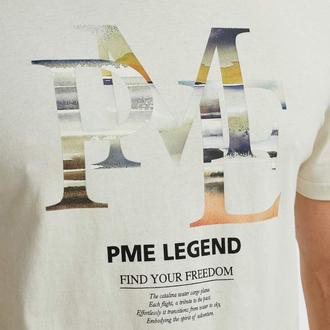 PTSS2502551-7013 PME Legend Short Sleeve Round Neck Single Jersey Digital Print Bone White