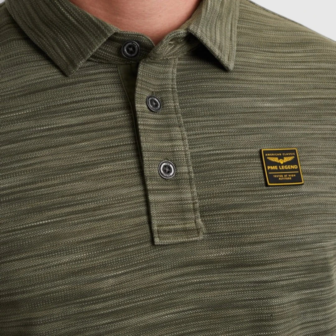 PPSS2504853-6149 PME Legend Polo Stripe Space Dyed Deep Lichen Green