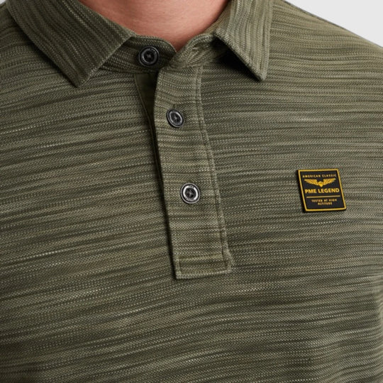 PPSS2504853-6149 PME Legend Polo Stripe Space Dyed Deep Lichen Green