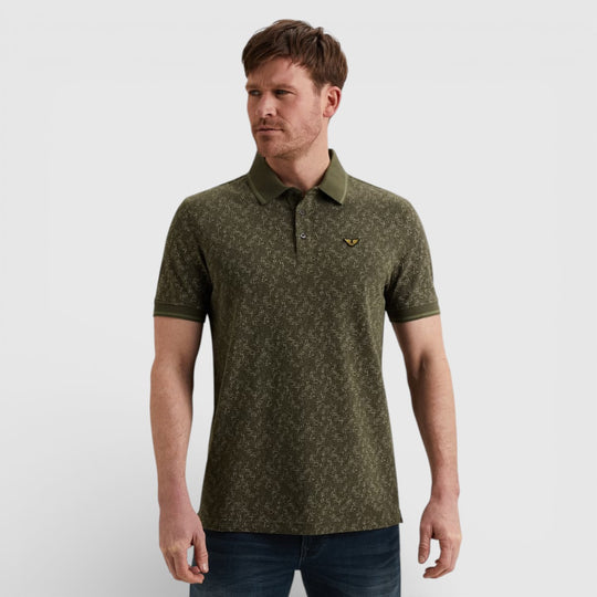 PPSS2602852-6415 PME Legend Polo With Allover Print And Rib Collar Ivy Green / Groen
