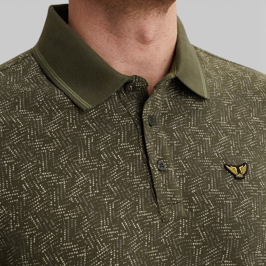PPSS2602852-6415 PME Legend Polo With Allover Print And Rib Collar Ivy Green / Groen