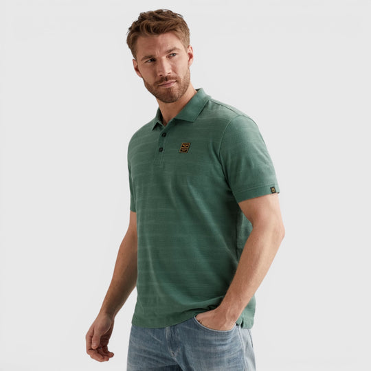 PPSS2604854-6053 PME Legend Polo Van Jersey Met Streeppatroon Deep Sea / Groen