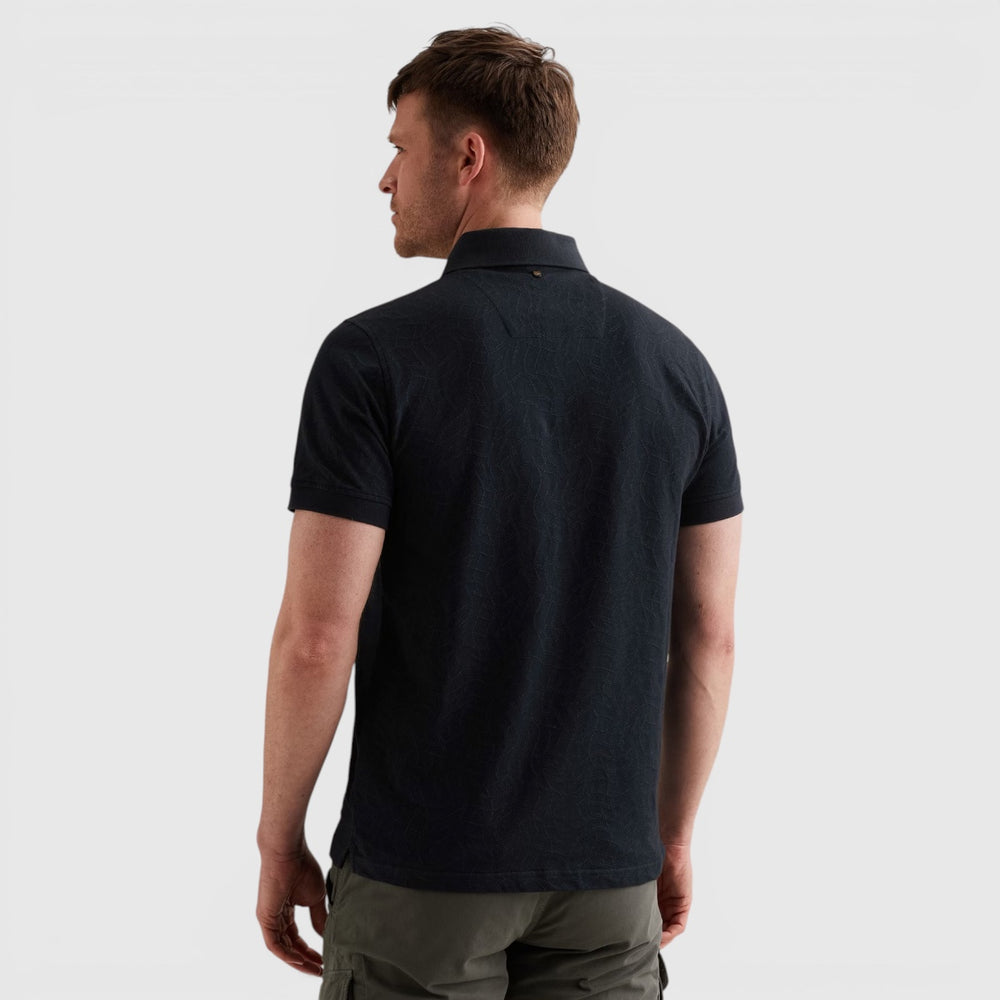 PPSS2605860-5282 PME Legend Polo Jersey Met Allover Jacquardpatroon Carbon / Donkerblauw
