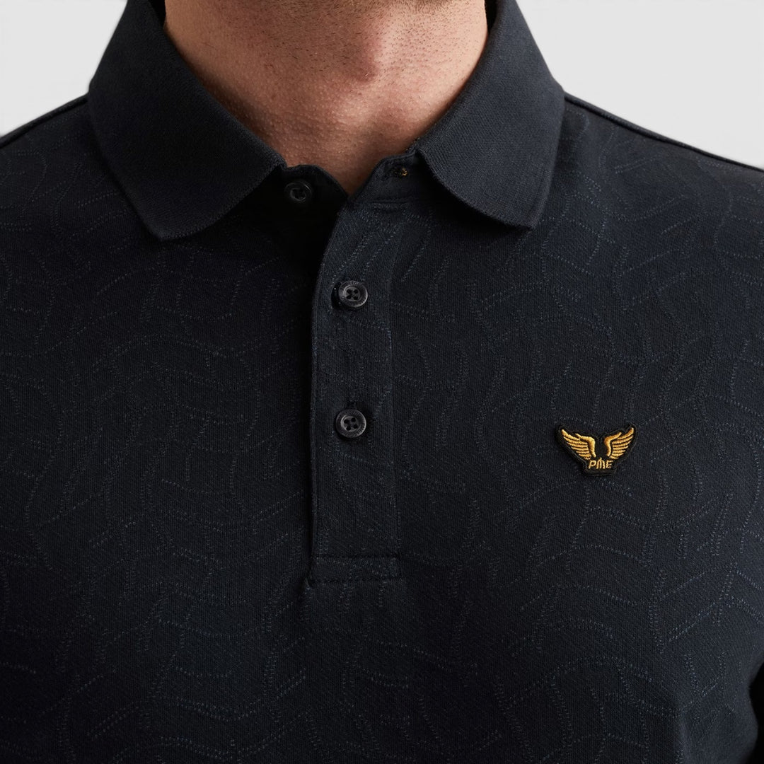 PPSS2605860-5282 PME Legend Polo Jersey Met Allover Jacquardpatroon Carbon / Donkerblauw