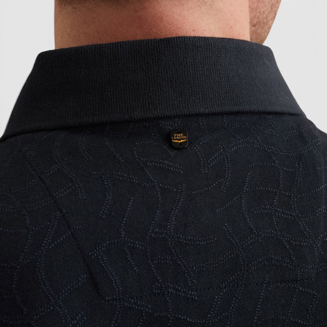 PPSS2605860-5282 PME Legend Polo Jersey Met Allover Jacquardpatroon Carbon / Donkerblauw
