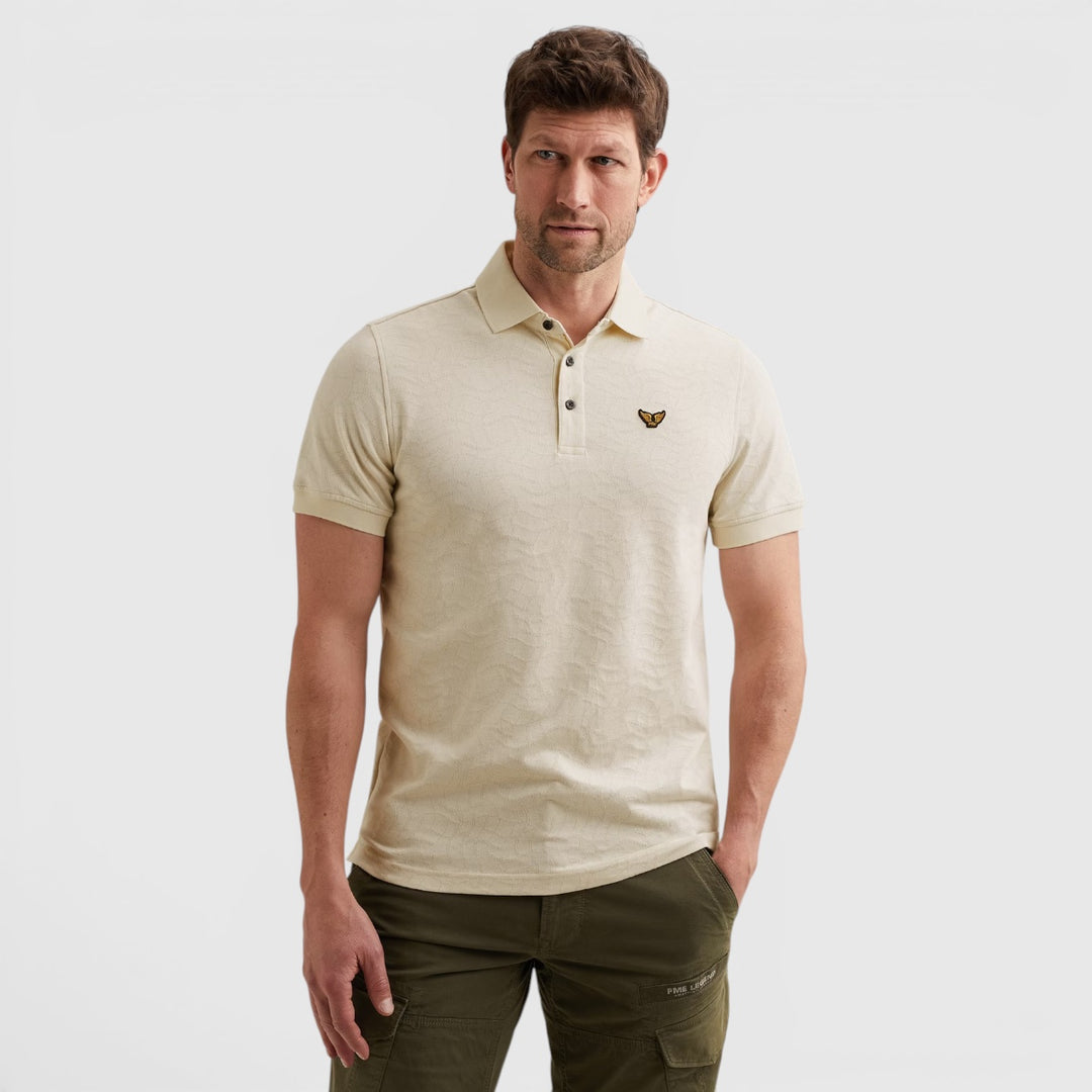 PPSS2605860-7001 PME Legend Polo Jersey Met Allover Jacquardpatroon Egret / Ecru