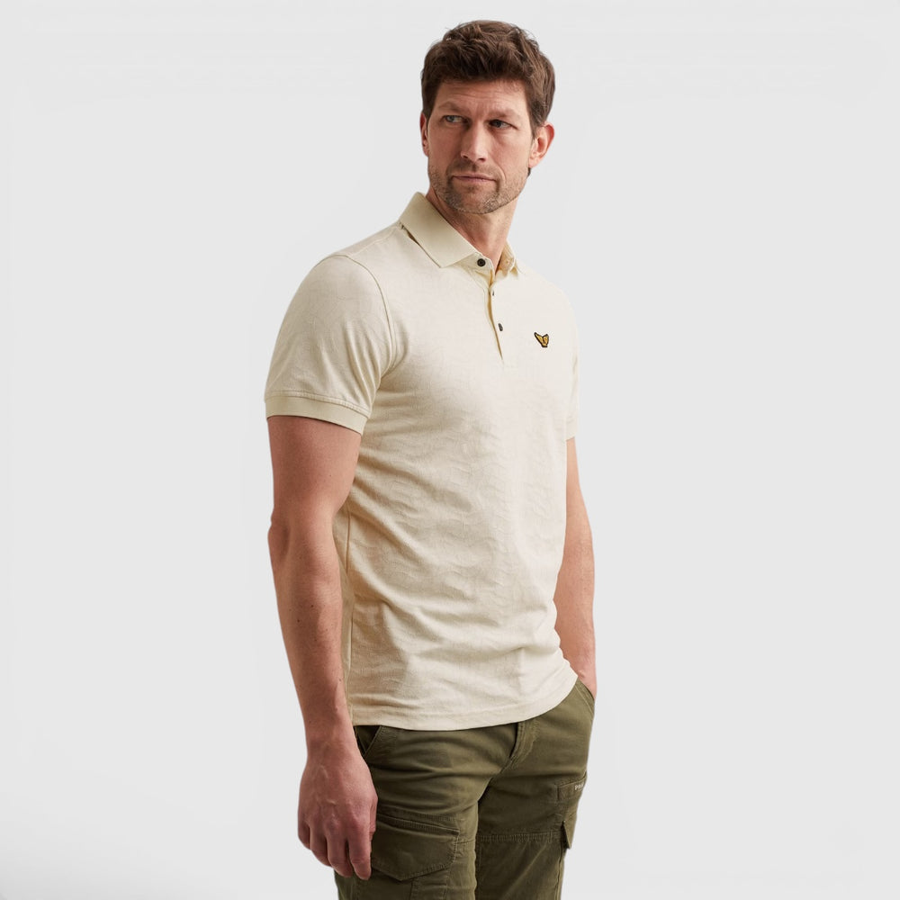 PPSS2605860-7001 PME Legend Polo Jersey Met Allover Jacquardpatroon Egret / Ecru