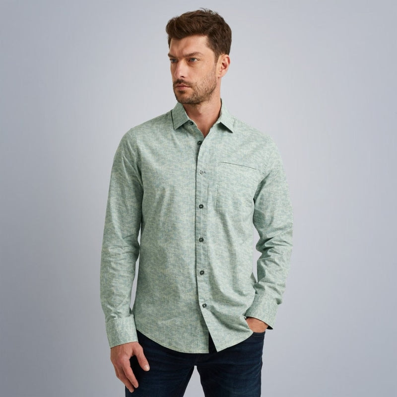 Pme Legend Long Sleeve Shirt Print On Poplin Stretch Overhemd