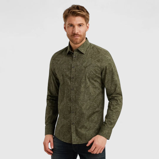 PSI2508211-6416 Olive Night PME Legend Shirt Print Cotton Lycra