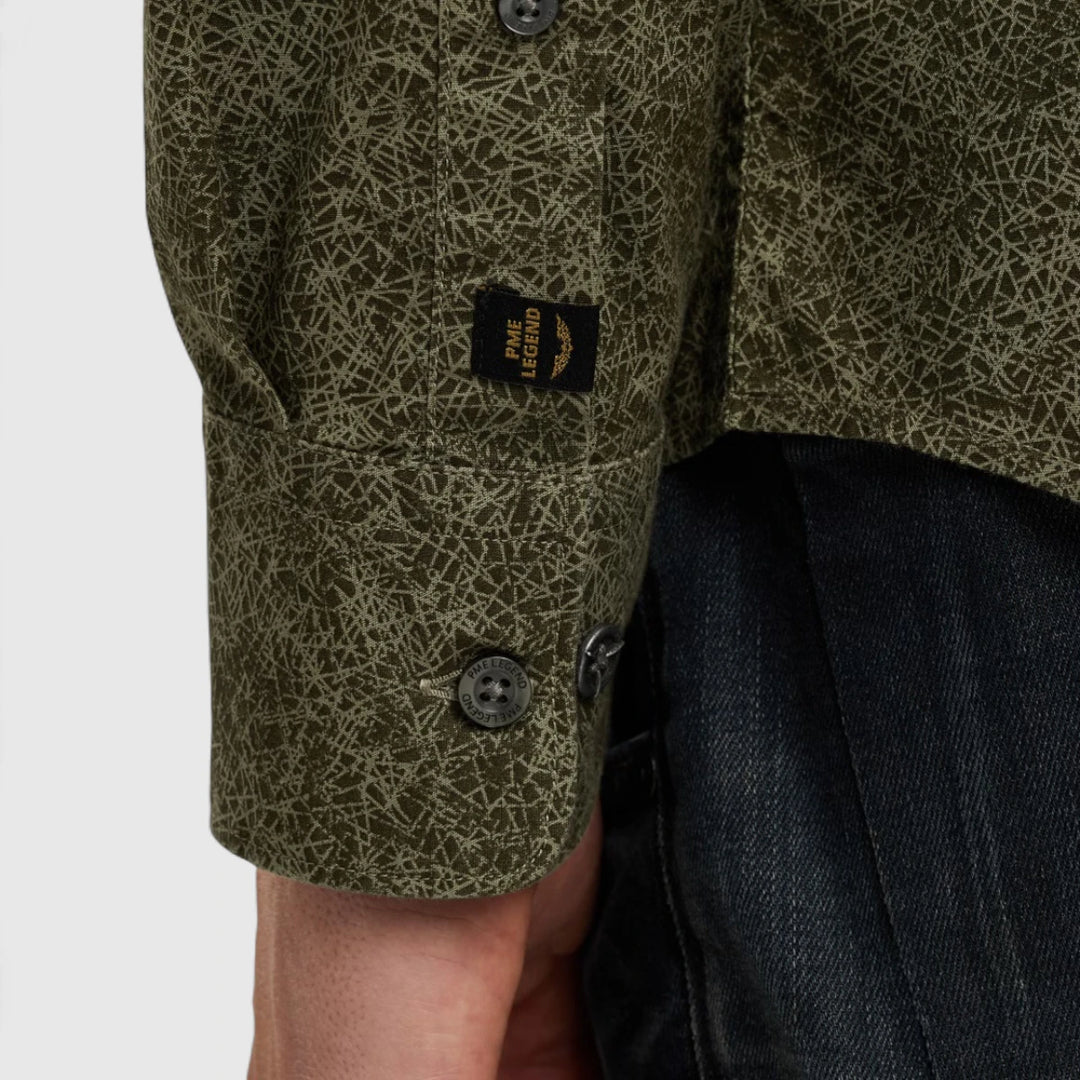 PSI2508211-6416 Olive Night PME Legend Shirt Print Cotton Lycra