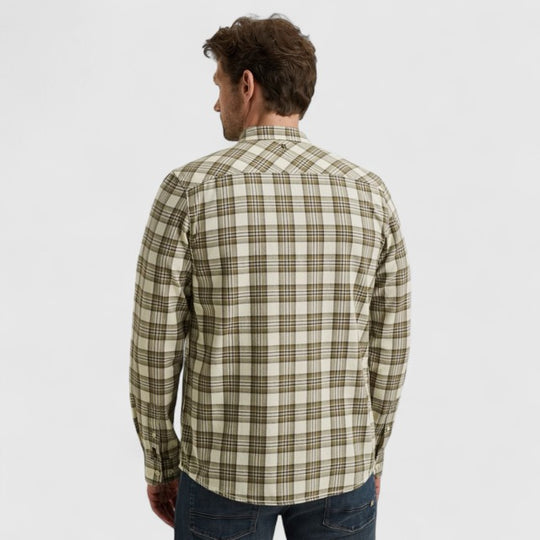 PSI2510201-7013 PME Legend Shirt Herringbone Yarn Dyed Check Bone White