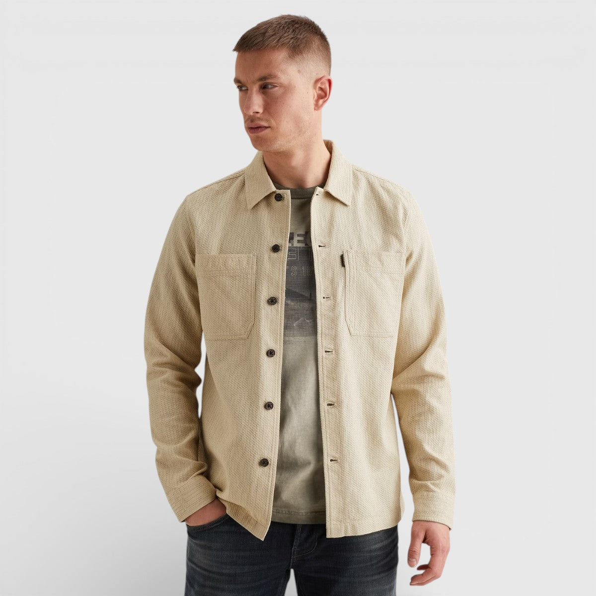 PSI2602222-7013 PME Legend Overshirt Dobby Structure Bone White / Wit