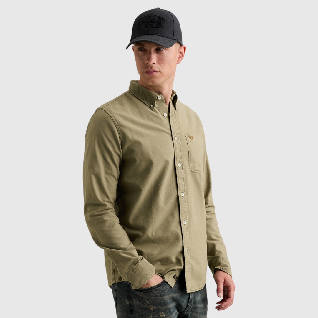 PME Legend Oxford overhemd in Overland Trek Groen, zijaanzicht op model, PSI2608220-6485