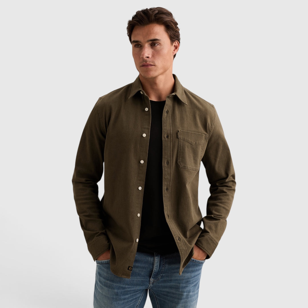 PME Legend Overhemd Denim met Overdyed Wassing en Borstzak