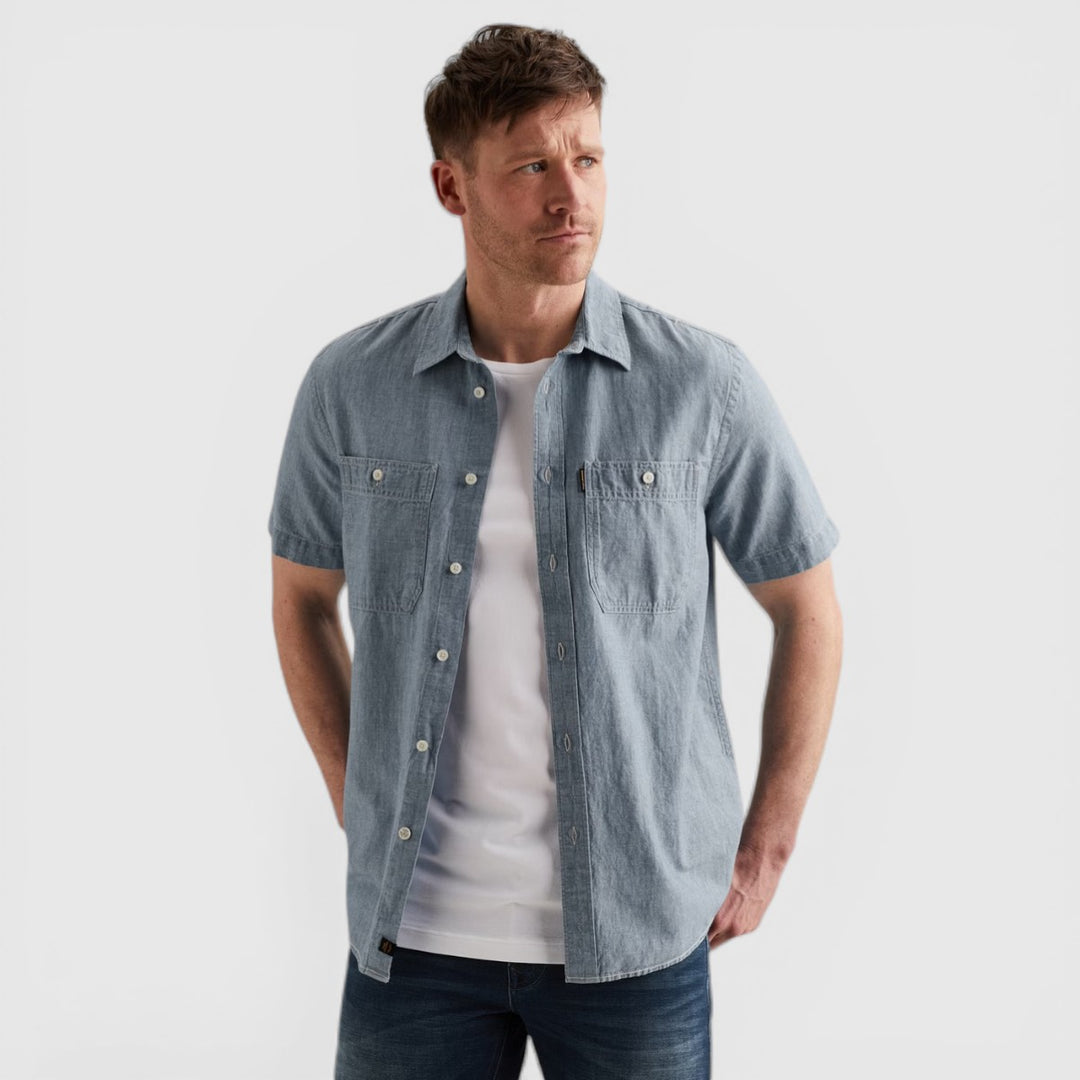 PSIS2603271-CMI PME Legend Overhemd Katoen Linnen Chambray Chambray Mid Indigo