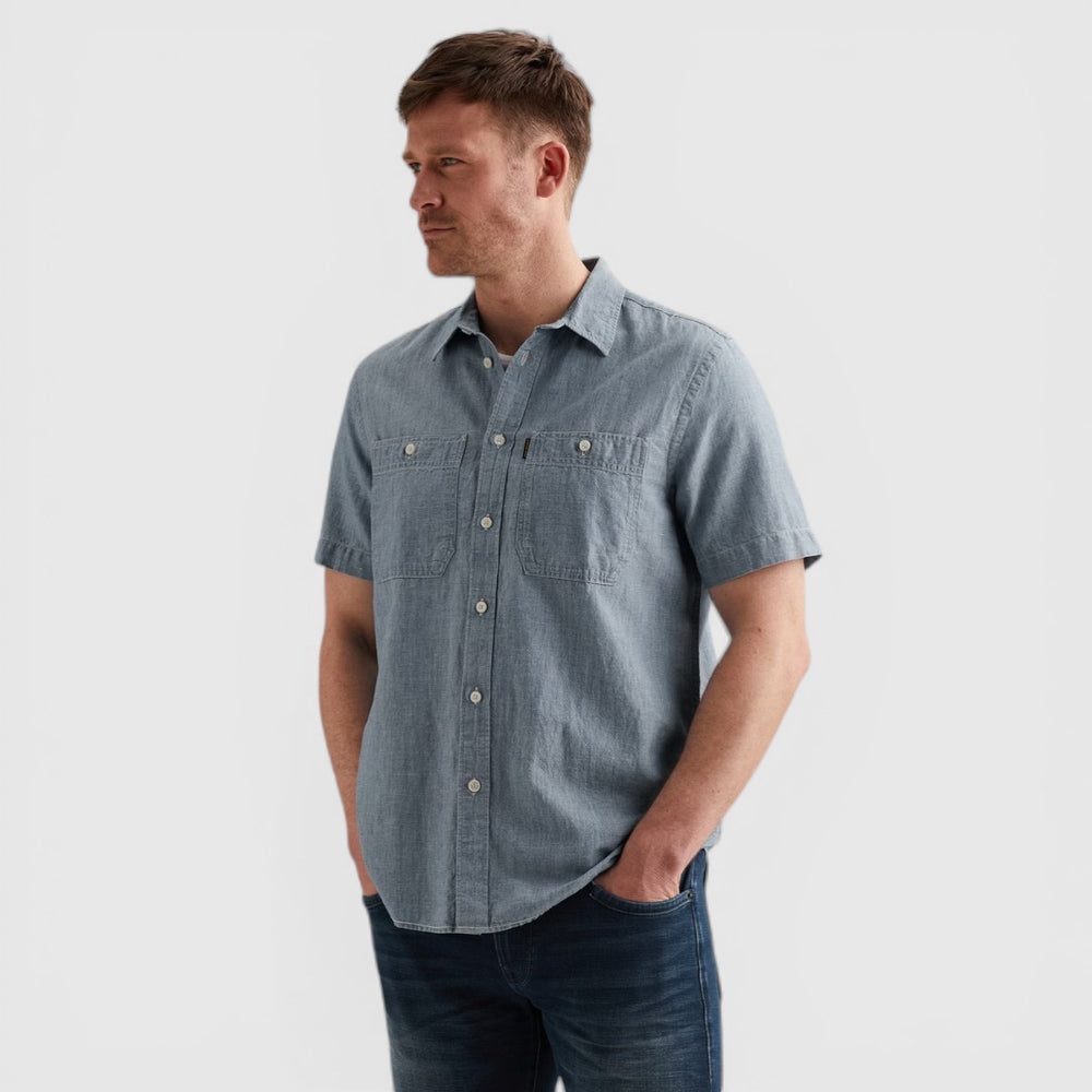 PSIS2603271-CMI PME Legend Overhemd Katoen Linnen Chambray Chambray Mid Indigo