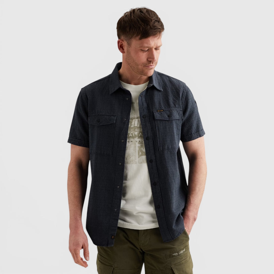 PSIS2604214-5282 PME Legend Overhemd Van Katoen / Linnen Carbon / Donkerblauw