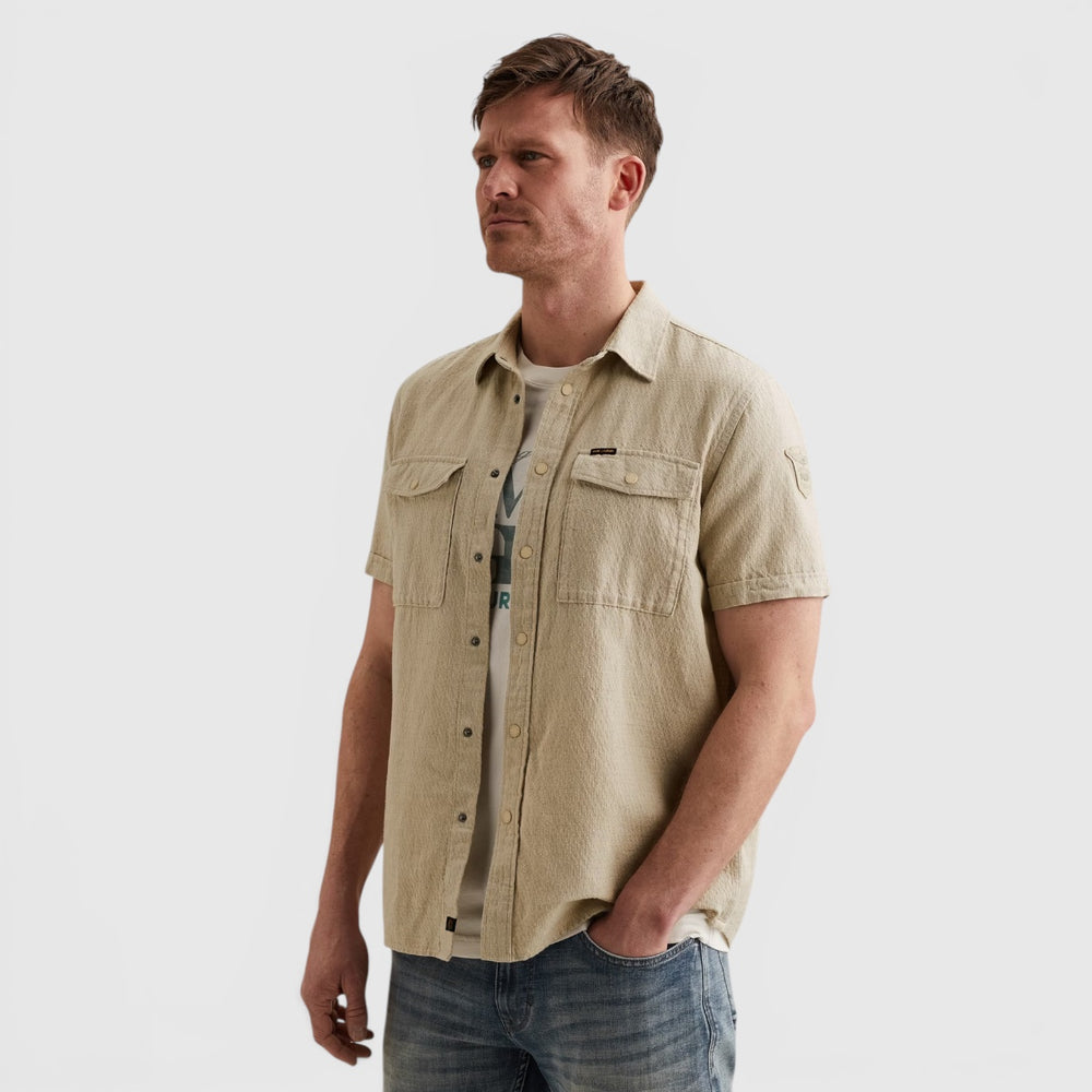PSIS2604214-6001 PME Legend Overhemd Van Katoen / Linnen Spray Green / Khaki