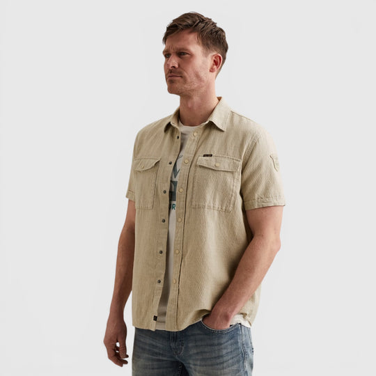 PSIS2604214-6001 PME Legend Overhemd Van Katoen / Linnen Spray Green / Khaki