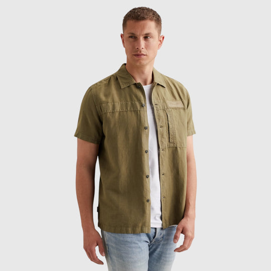PSIS2605236-6389 PME Legend Overhemd Van Een Katoen Linnenblend Met Korte Mouwen Dusky Green / Groen