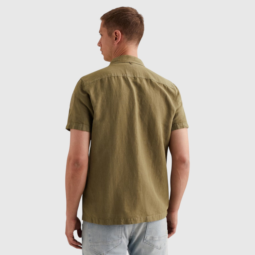 PSIS2605236-6389 PME Legend Overhemd Van Een Katoen Linnenblend Met Korte Mouwen Dusky Green / Groen