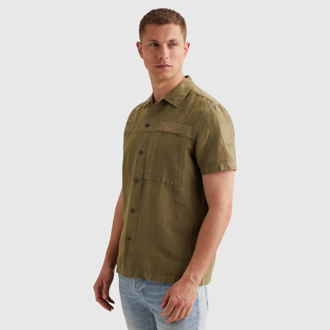 PSIS2605236-6389 PME Legend Overhemd Van Een Katoen Linnenblend Met Korte Mouwen Dusky Green / Groen