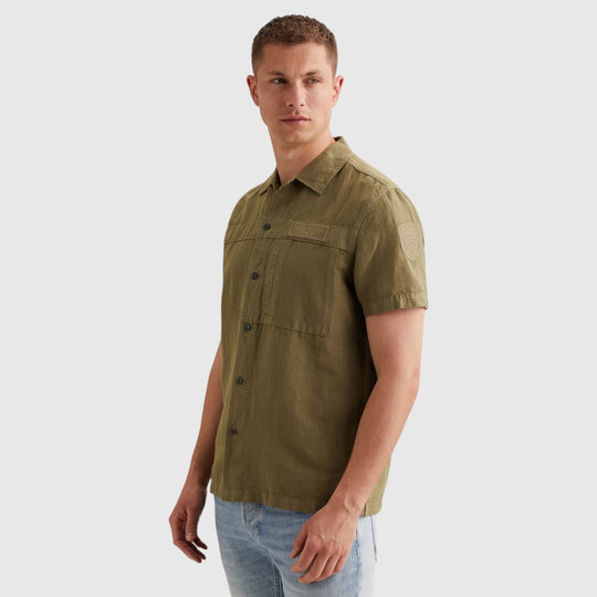 PSIS2605236-6389 PME Legend Overhemd Van Een Katoen Linnenblend Met Korte Mouwen Dusky Green / Groen