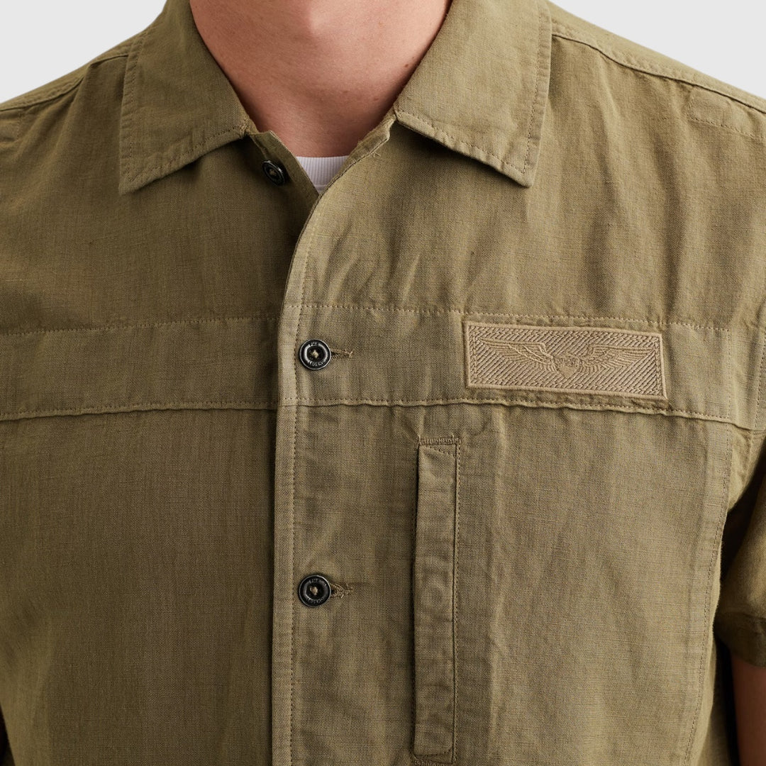 PSIS2605236-6389 PME Legend Overhemd Van Een Katoen Linnenblend Met Korte Mouwen Dusky Green / Groen