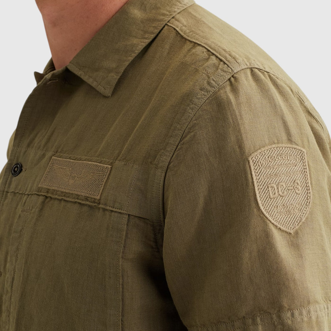 PSIS2605236-6389 PME Legend Overhemd Van Een Katoen Linnenblend Met Korte Mouwen Dusky Green / Groen
