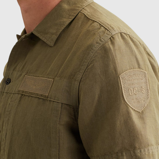PSIS2605236-6389 PME Legend Overhemd Van Een Katoen Linnenblend Met Korte Mouwen Dusky Green / Groen