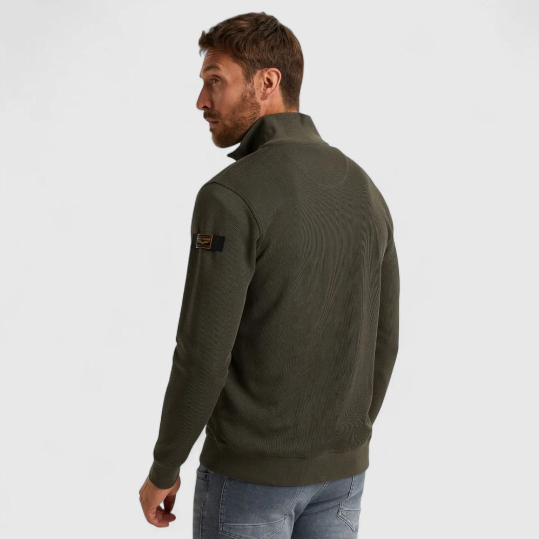 PSW2509457-8039 PME Legend Knitwear Half Zip Collar Knit Look Jersey Beluga / Groen