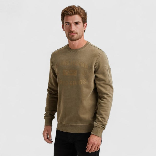 PSW2510473-6389 PME Legend Crewneck Peach Fleece Dusky Green / Groen