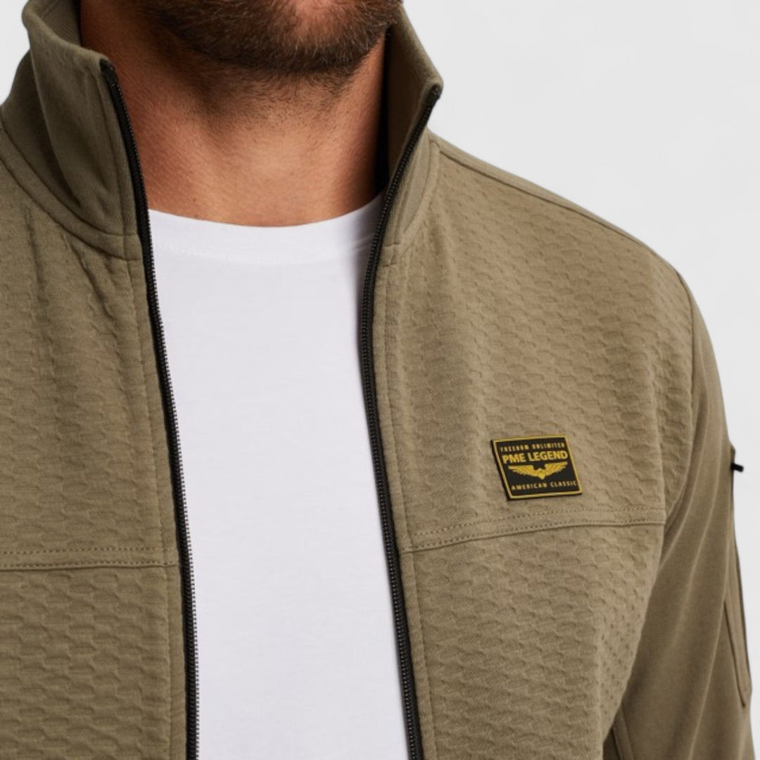 PSW2510474-6389 PME Legend Zip Jacket Jacquard Interlock Sweat Dusky Green / Groen
