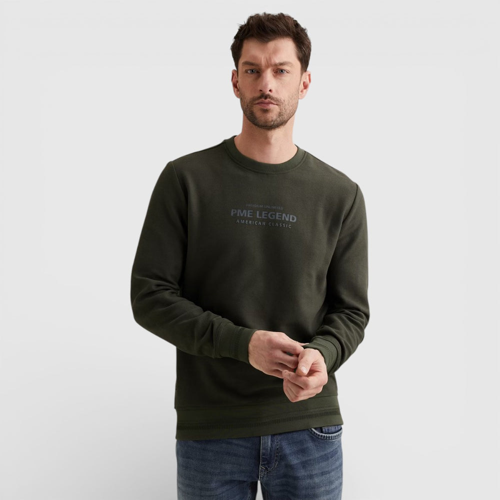 PSW2602485-8039 PME Legend Sweater Crewneck Cotton Blend Beluga / Groen Grijs