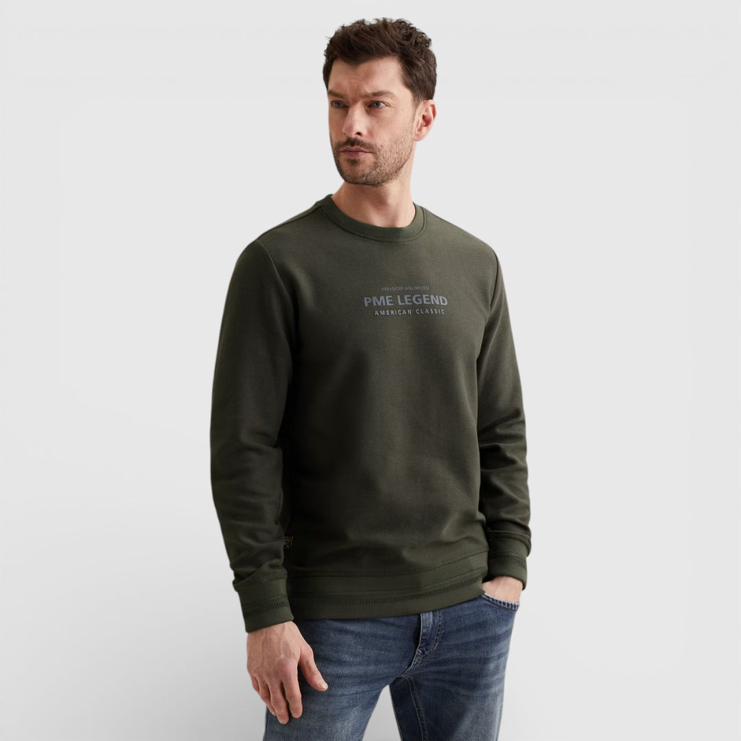 PSW2602485-8039 PME Legend Sweater Crewneck Cotton Blend Beluga / Groen Grijs