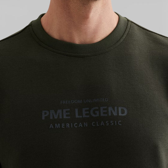 PSW2602485-8039 PME Legend Sweater Crewneck Cotton Blend Beluga / Groen Grijs