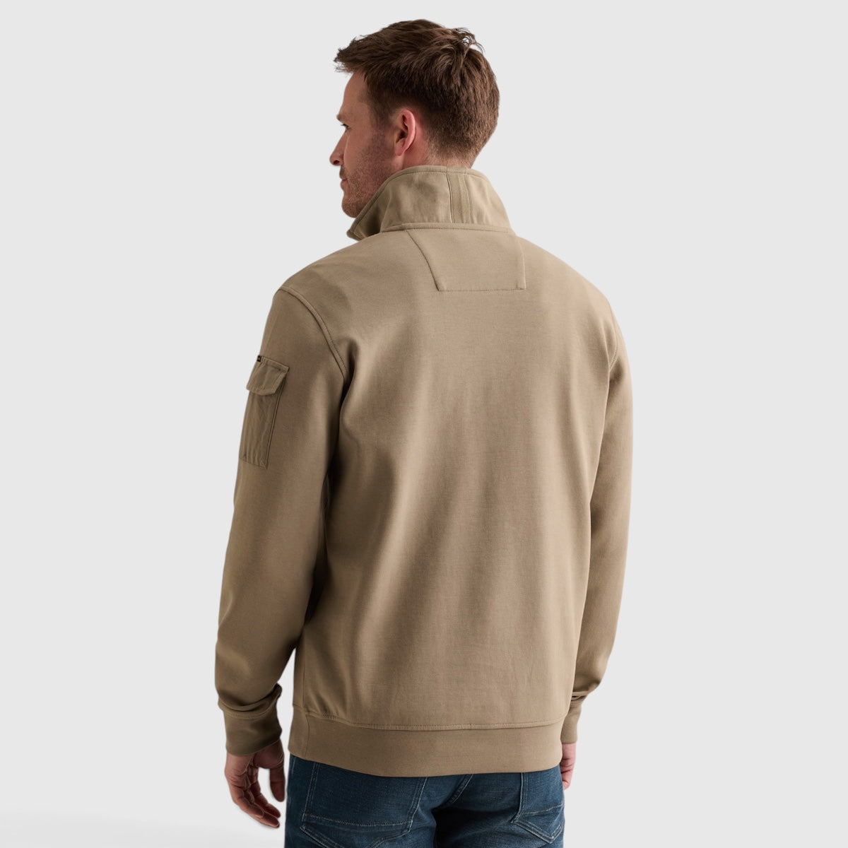 PME Legend half-zip sweater in Overland Trek Khaki, achteraanzicht, PSW2608423-6485