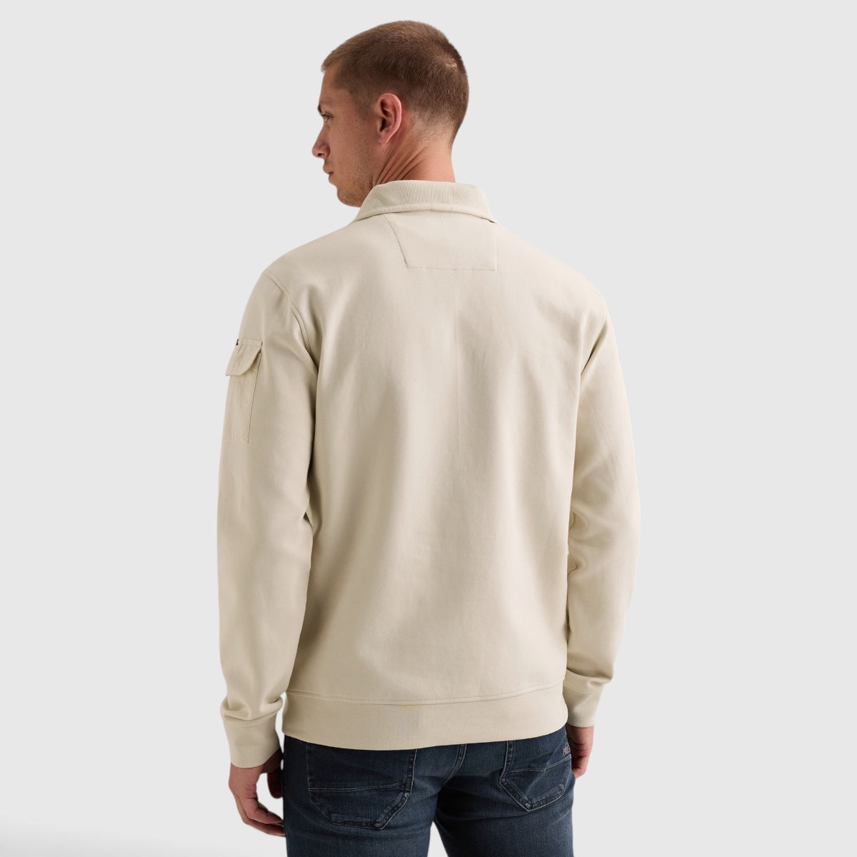 PME Legend half-zip sweater in Bone White Gebroken wit, achteraanzicht, PSW2608423-7013