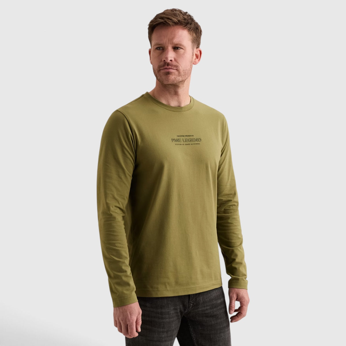 PTS2608504-6380 PME Legend T-shirt met Lange Mouwen en Artwork Loden Green / Groen
