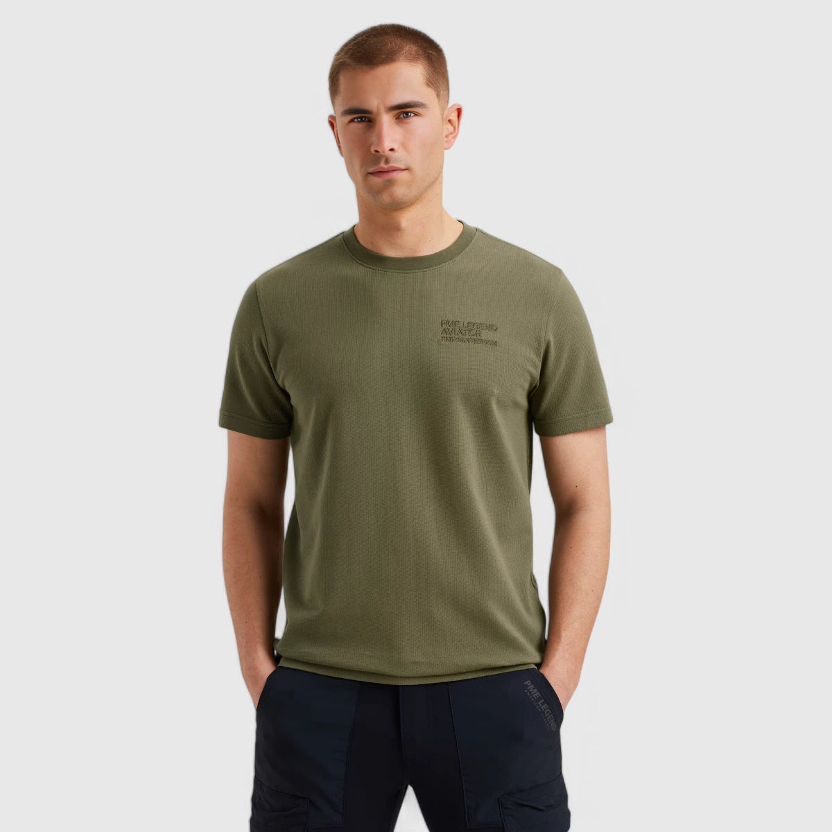 PTSS2504577-6149 PME Legend T-Shirt Round Neck Textured Jersey Deep Lichten Green