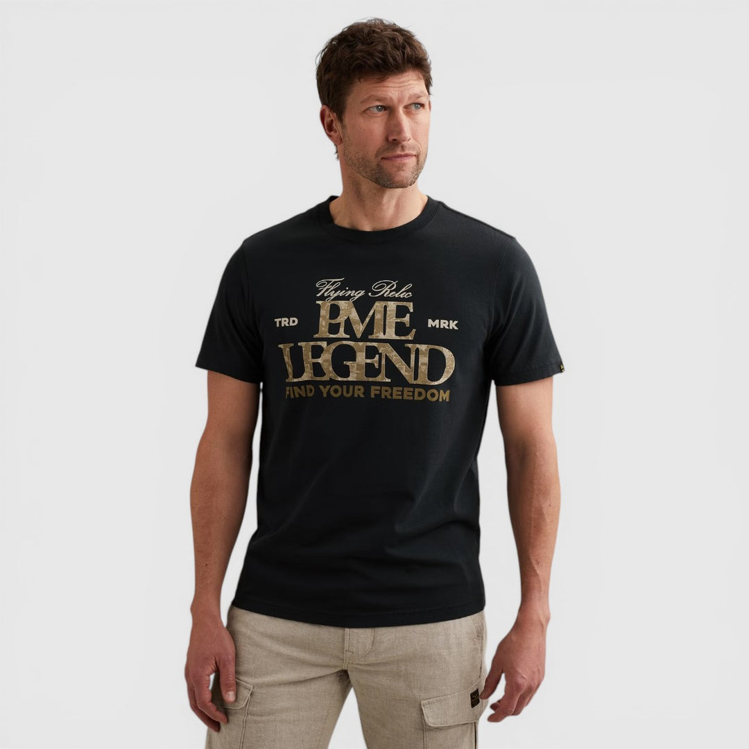 PTSS2604596-5282 PME Legend T-shirt met Grote Artwork Print Carbon / Donkerblauw