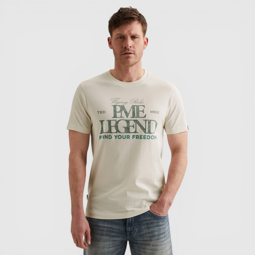 PTSS2604596-7001 PME Legend T-shirt met Grote Artwork Print Egret / Ecru