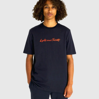ts1830v x130 script embroidery lyle & scott t-shirt dark navy